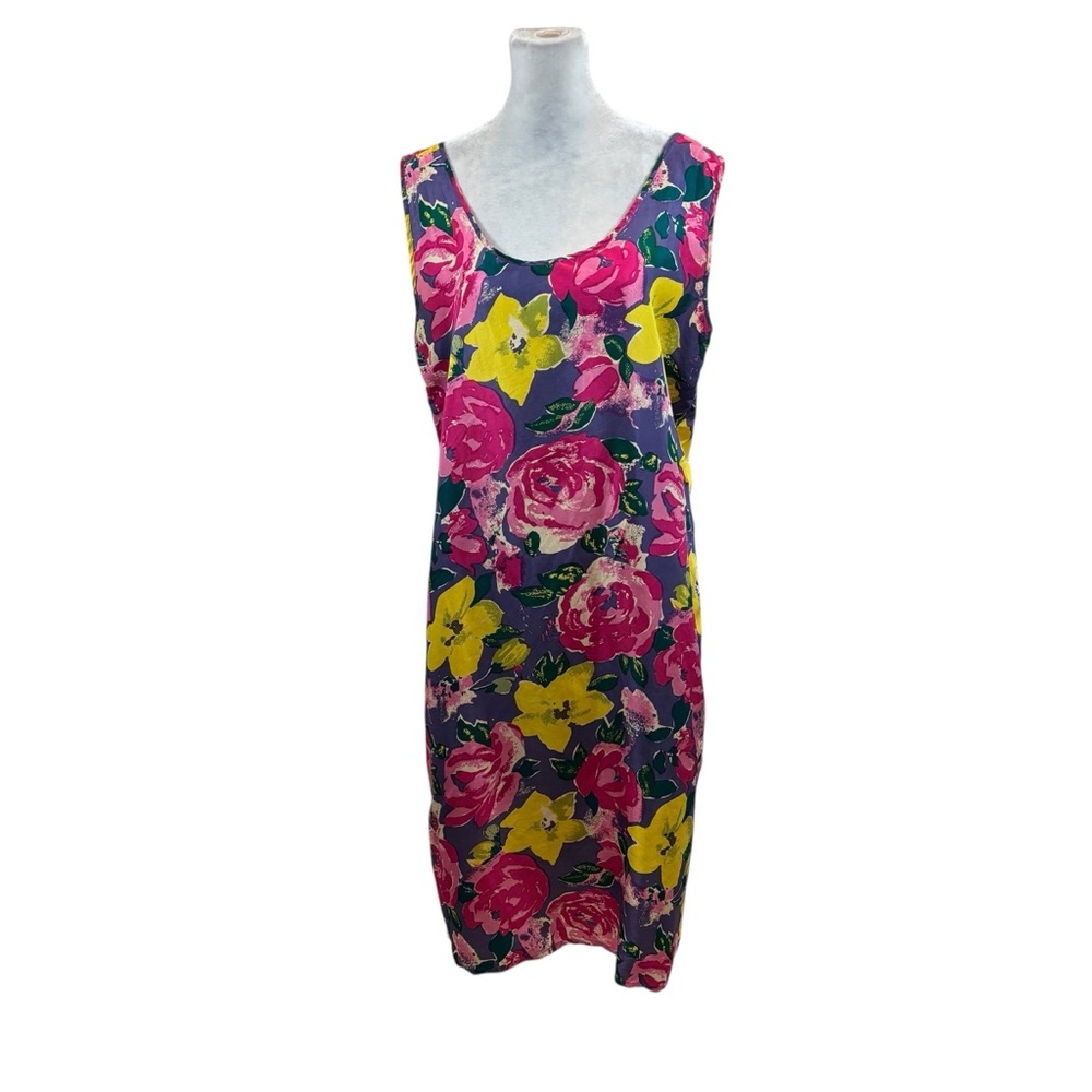 Vintage 100% Silk OS International Bright Floral Slip Dress Size 11/12‎